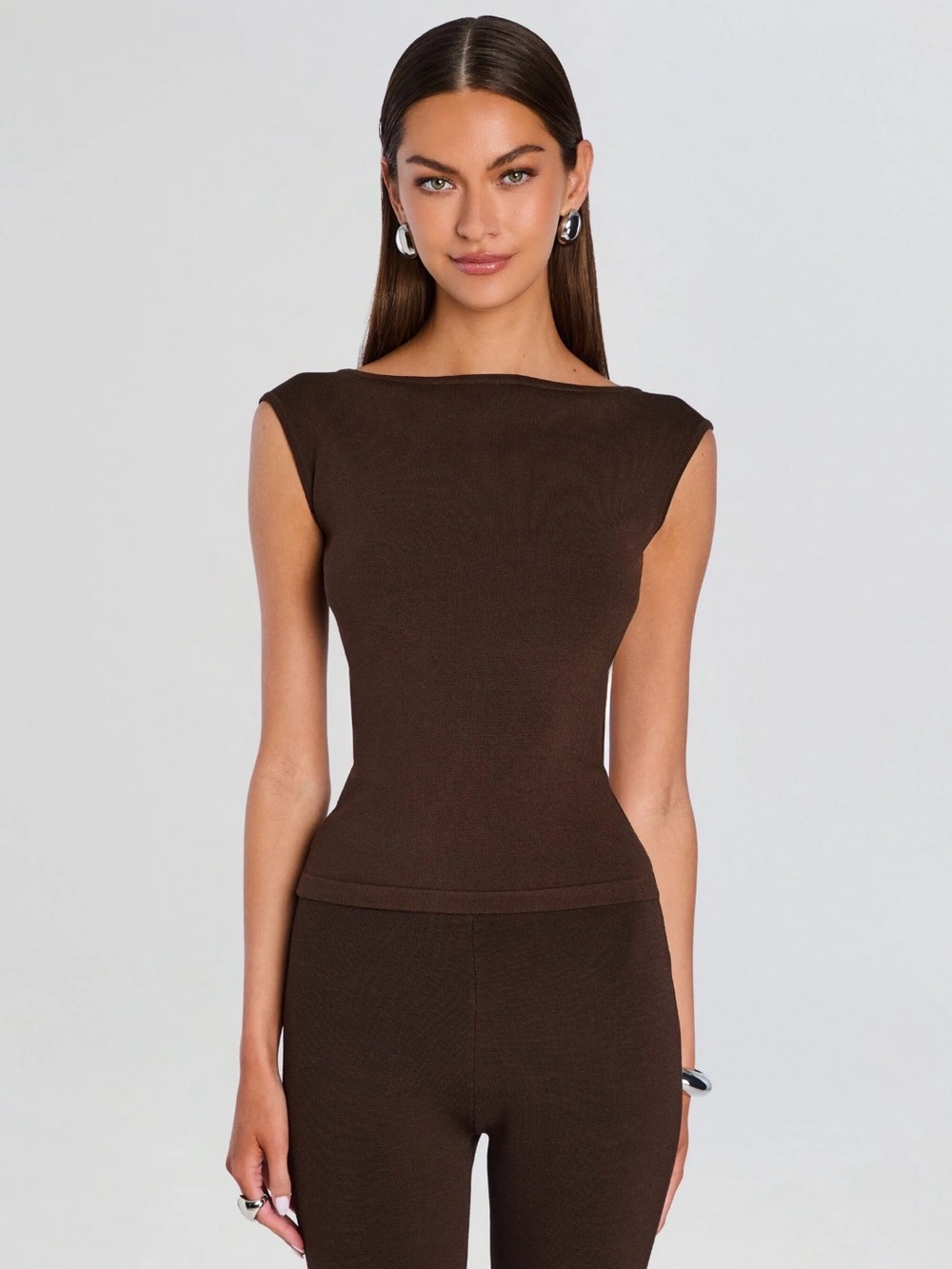 Retrofete Brown Sleeveless Boatneck Top
